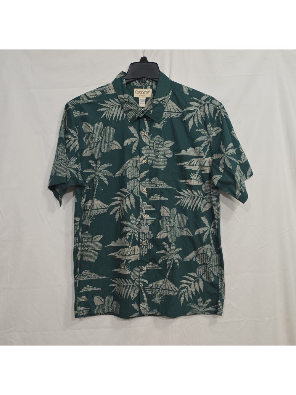 Cooke Street Men's L Green Floral Hawaiian Short Sleeve Button-Up Pocket NWT